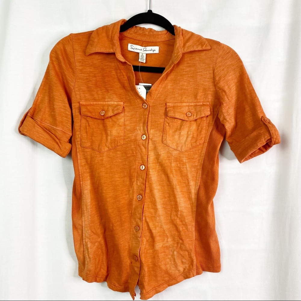French Laundry Orange Tie Dye Button Up Knit Shirt Small NEW
